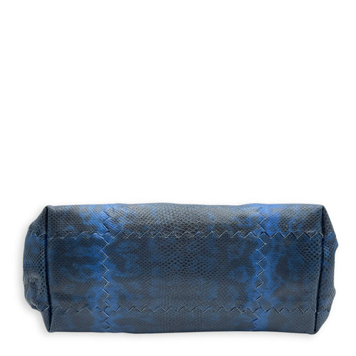 Intrecciato Cravatteria Flap Blue Shoulder Bag in Lizard Ruthenium hardware