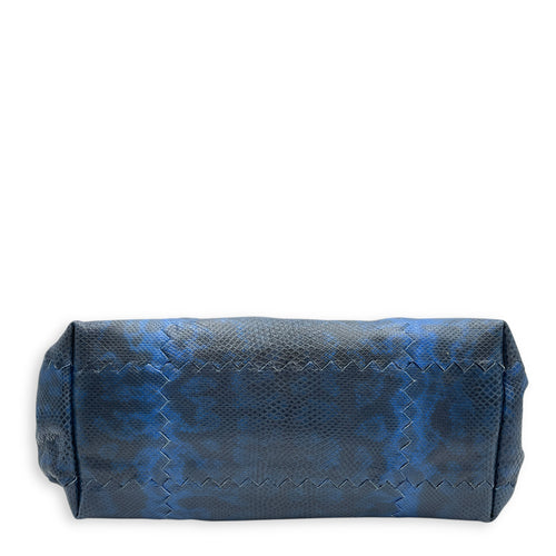 Intrecciato Cravatteria Flap Blue Shoulder Bag in Lizard, Ruthenium hardware