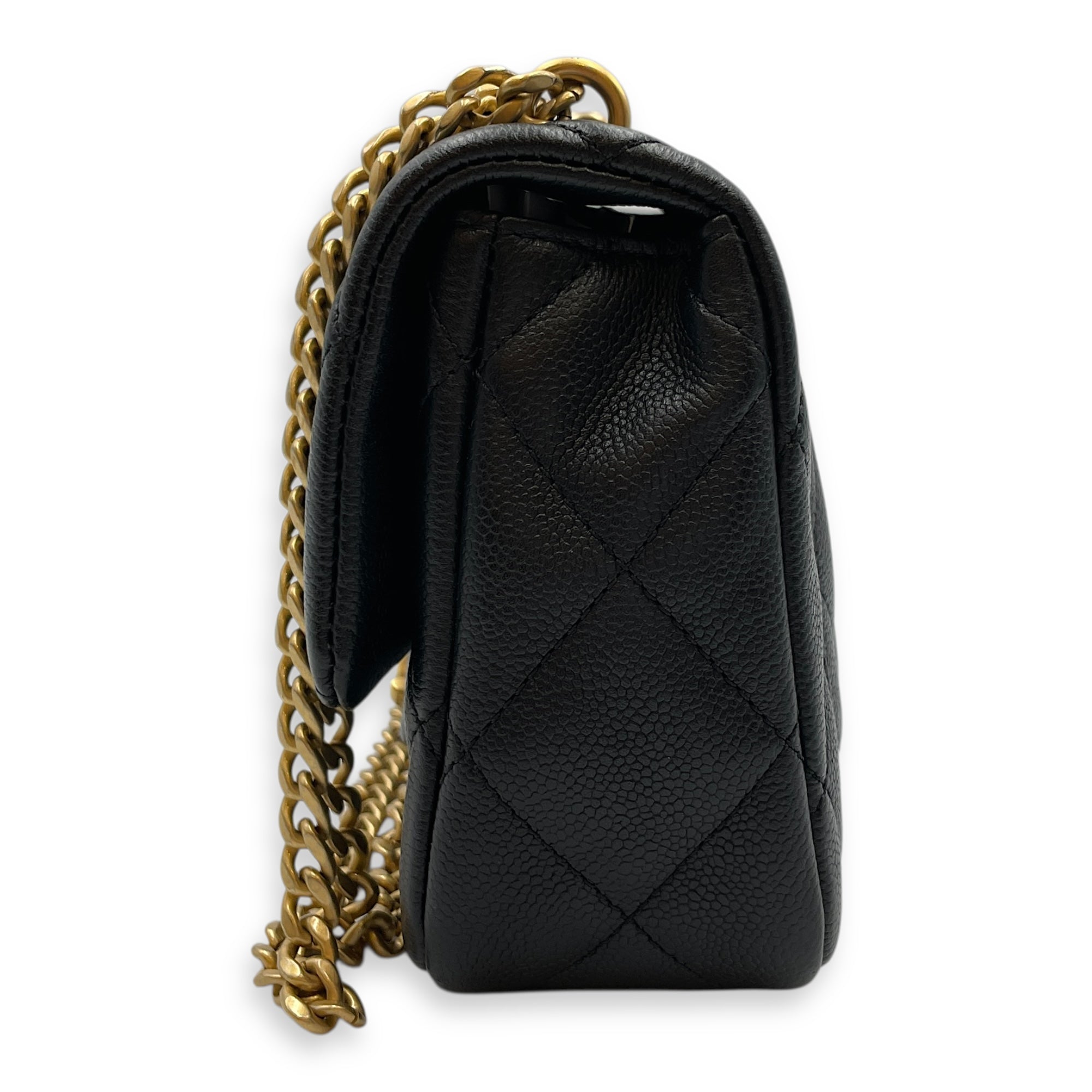 Sweetheart Square Mini Black Flap Bag in Caviar Leather, Gold hardware