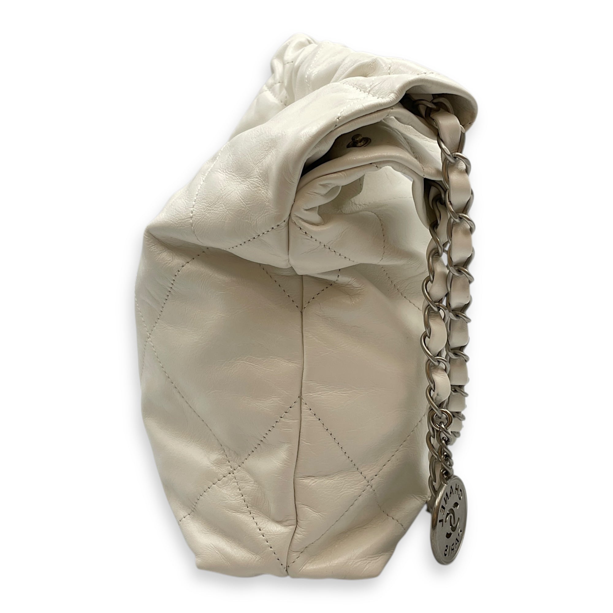 C22 Small White Shoulder Bag in Calfskin, Silver hardware