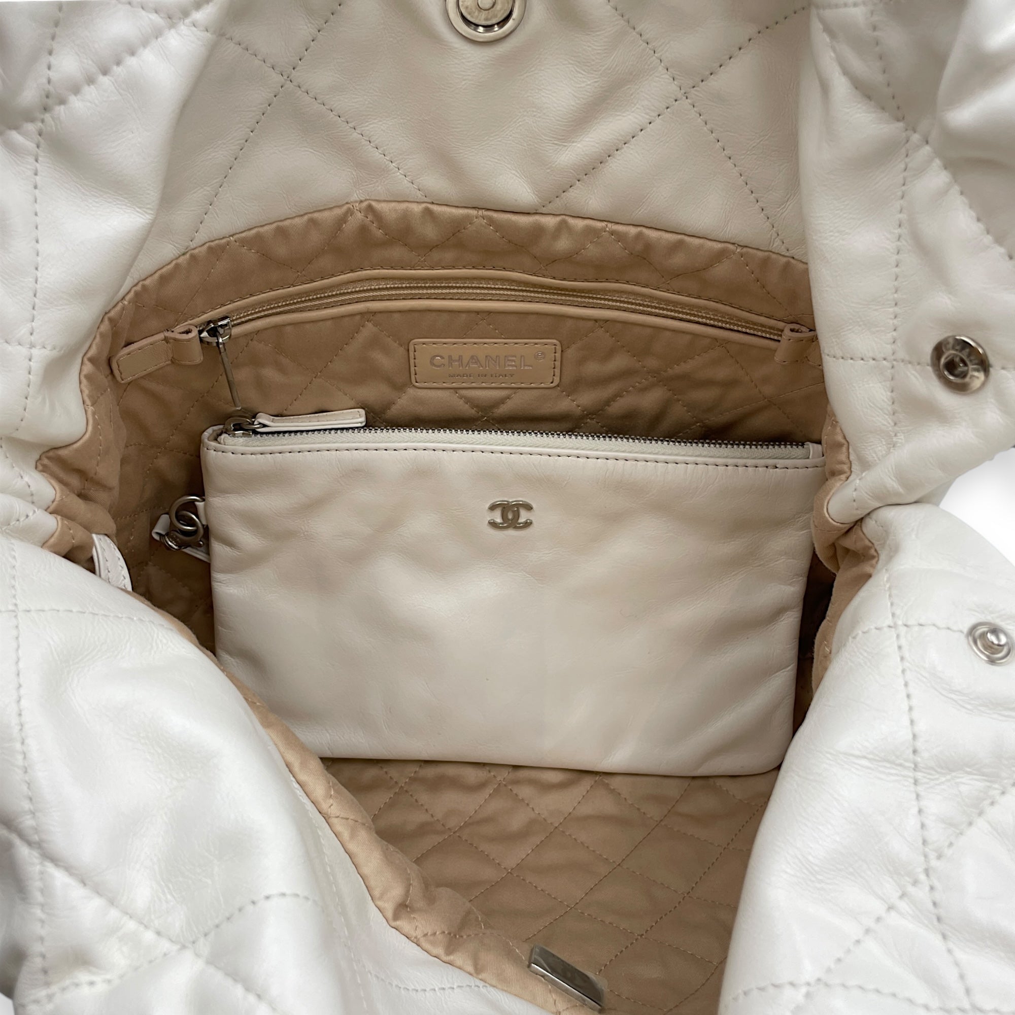 C22 Small White Shoulder Bag in Calfskin, Silver hardware