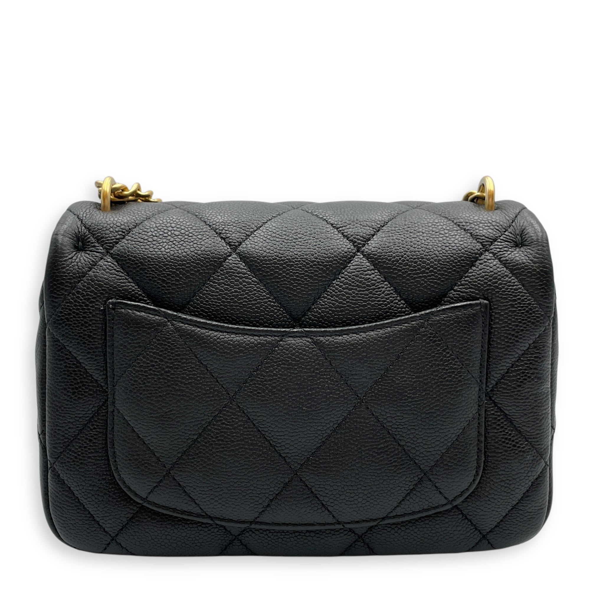 Sweetheart Square Mini Black Flap Bag in Caviar Leather, Gold hardware