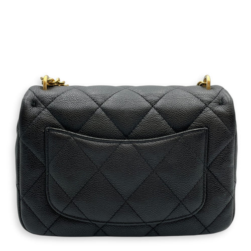 Sweetheart Square Mini Black Flap Bag in Caviar Leather, Gold hardware