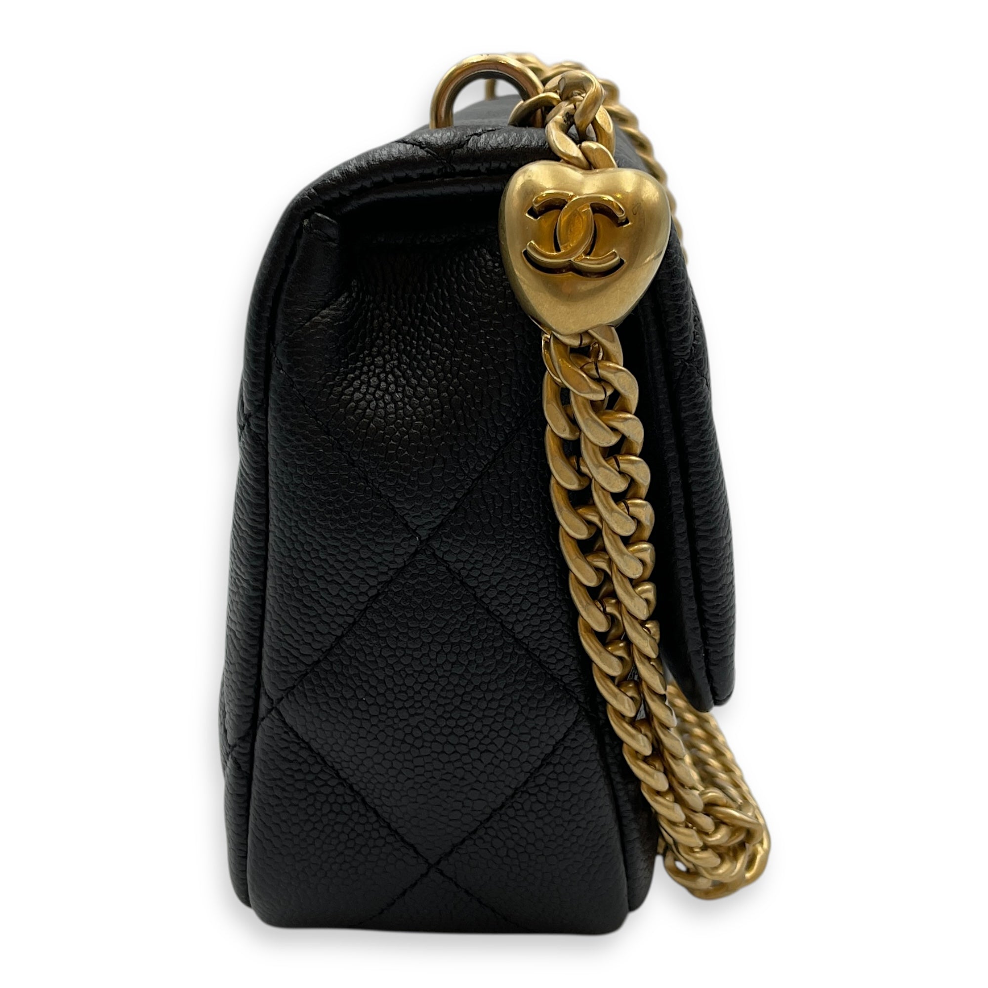 Sweetheart Square Mini Black Flap Bag in Caviar Leather, Gold hardware