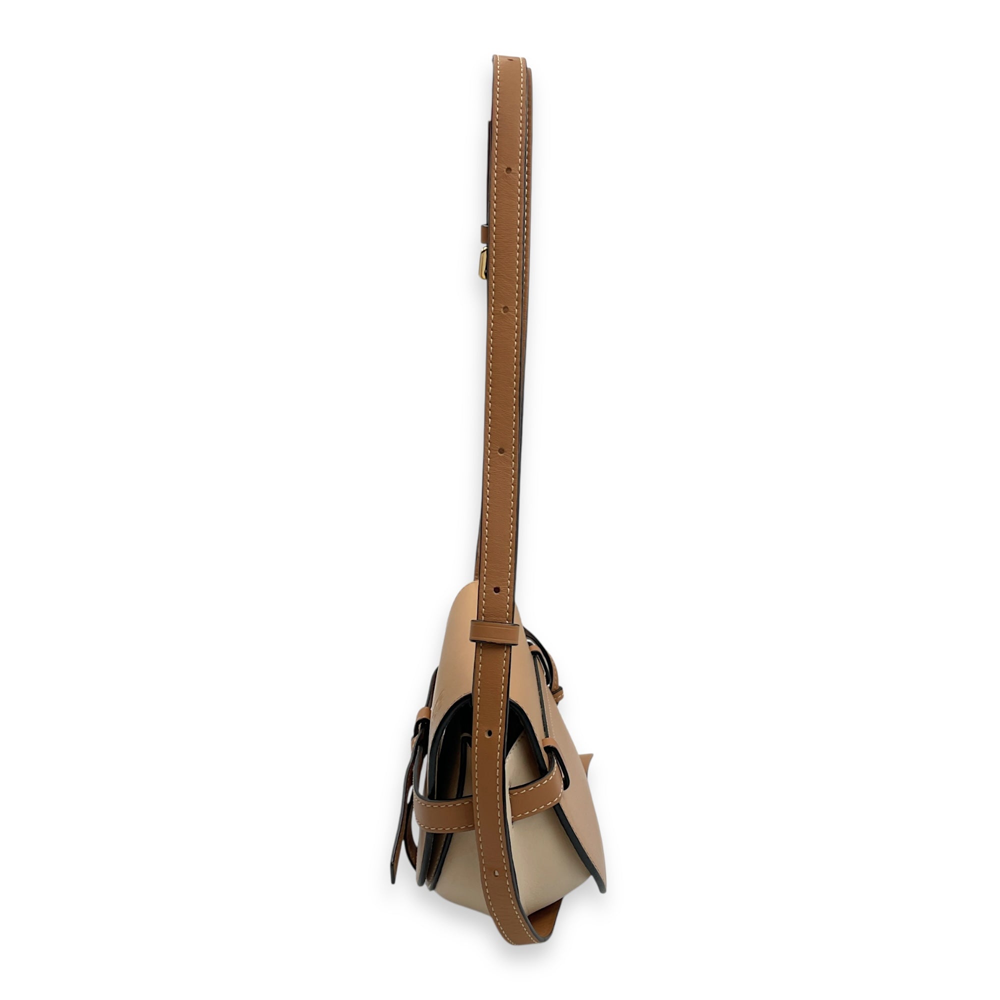 Gate Small Beige Crossbody Bag in Calfskin, Gold hardware