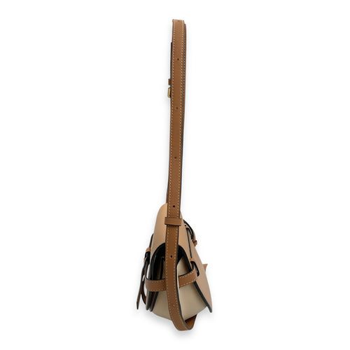 Gate Small Beige Crossbody Bag in Calfskin, Gold hardware