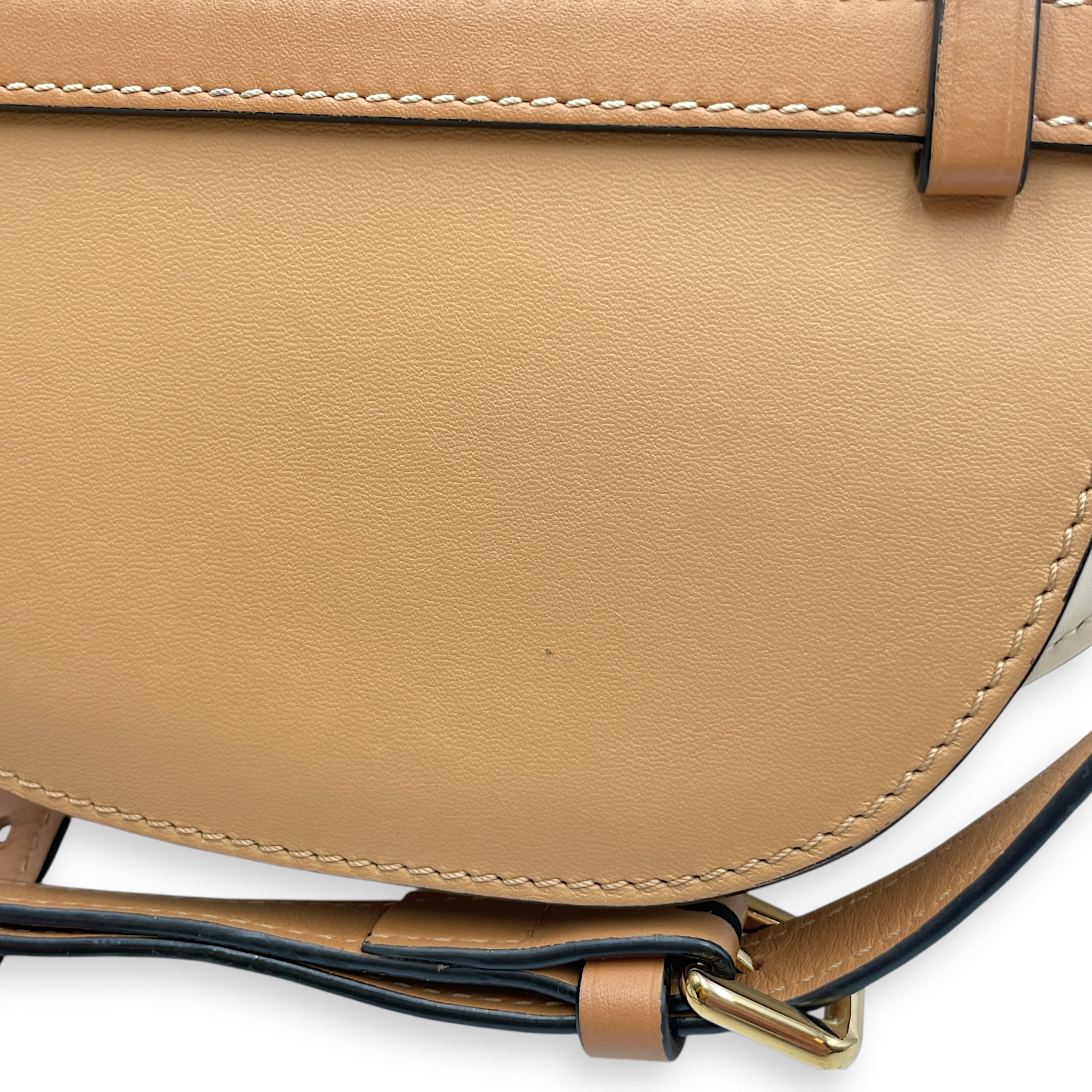 Gate Small Beige Crossbody Bag in Calfskin, Gold hardware