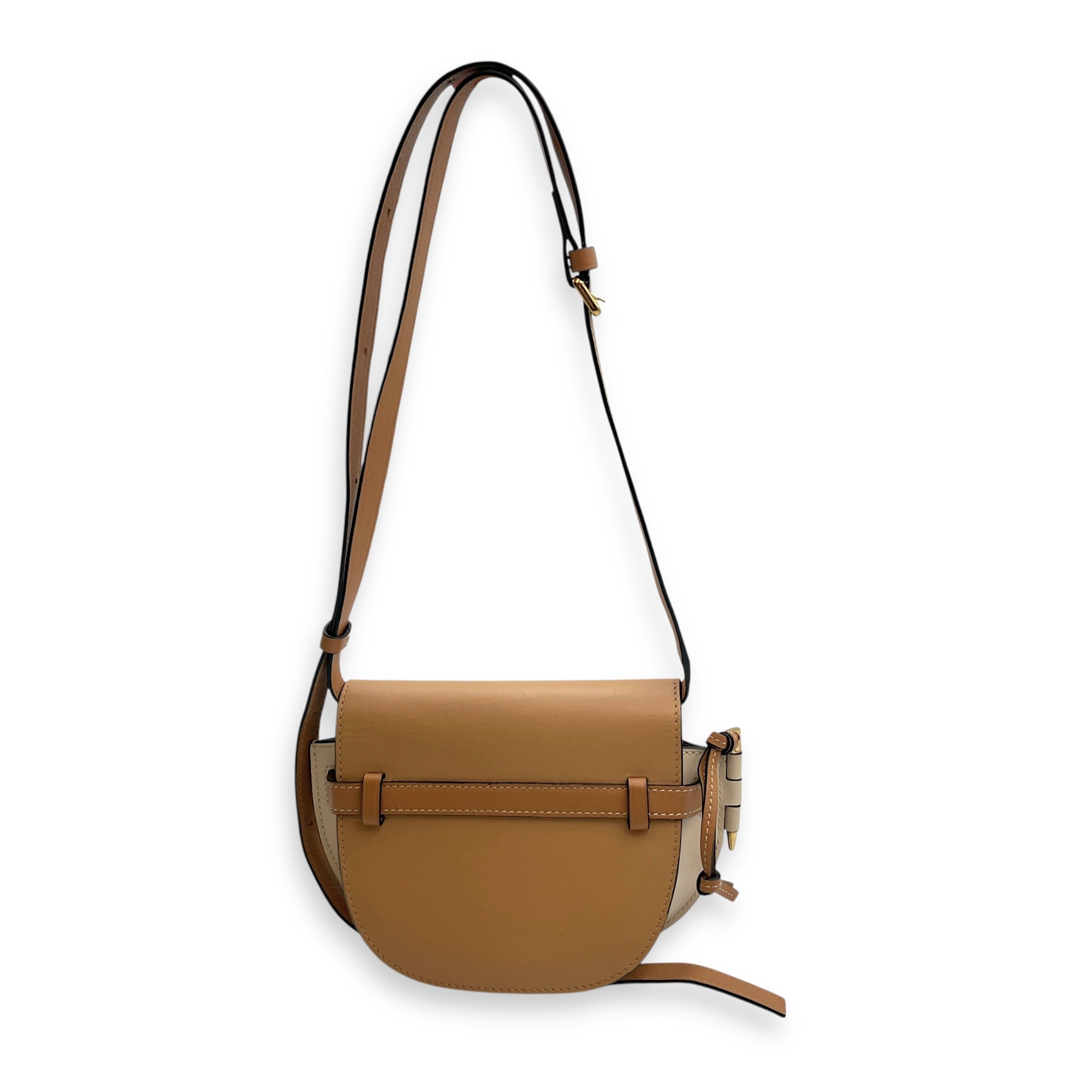 Gate Small Beige Crossbody Bag in Calfskin, Gold hardware