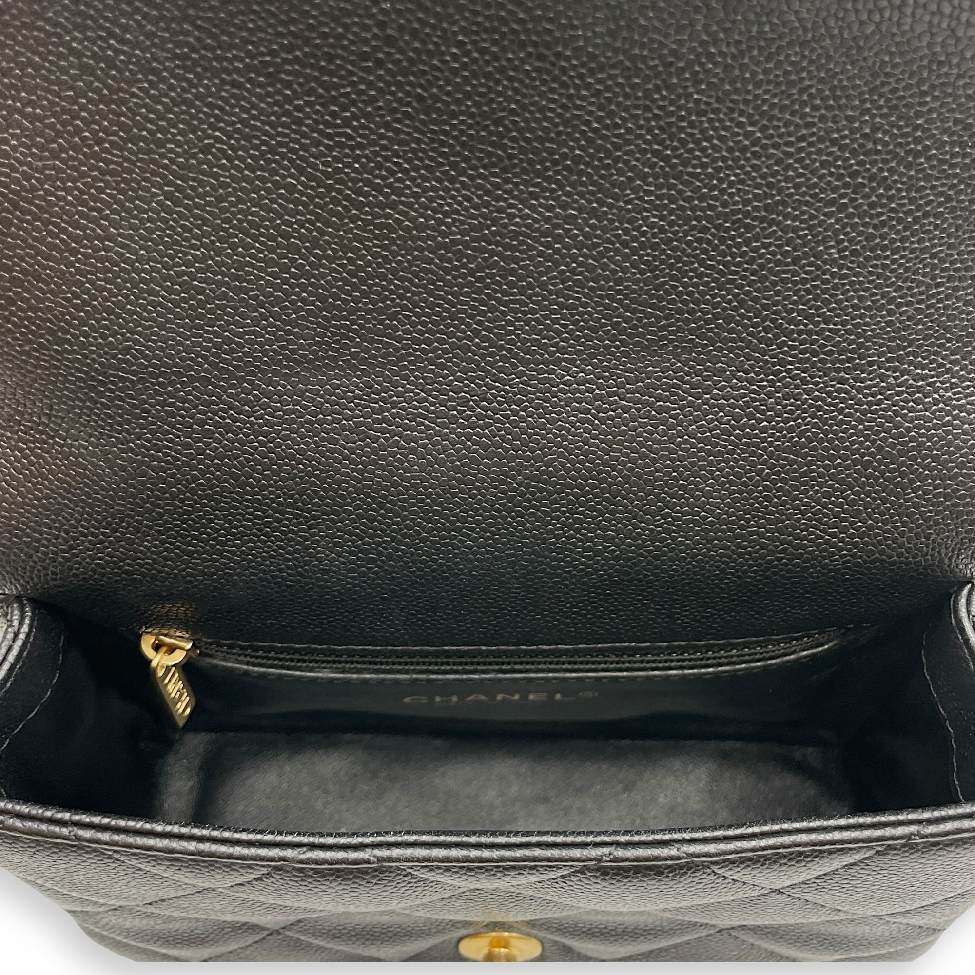 Sweetheart Square Mini Black Flap Bag in Caviar Leather, Gold hardware