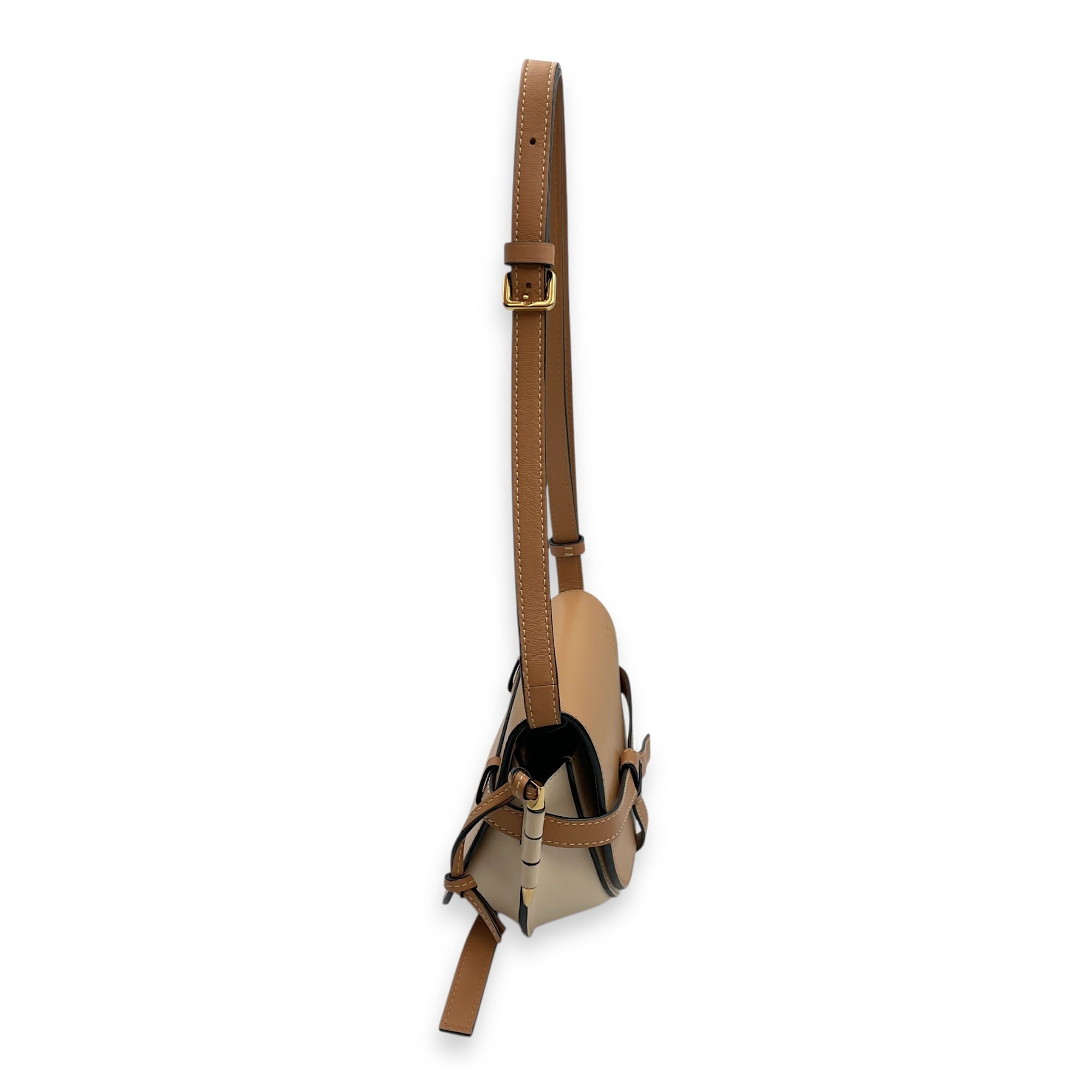 Gate Small Beige Crossbody Bag in Calfskin, Gold hardware