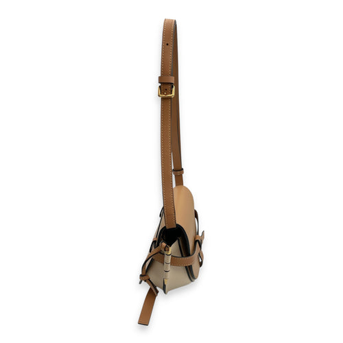 Gate Small Beige Crossbody Bag in Calfskin, Gold hardware