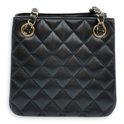 Classic Mini Black Bucket Bag in Caviar Leather, Gold hardware