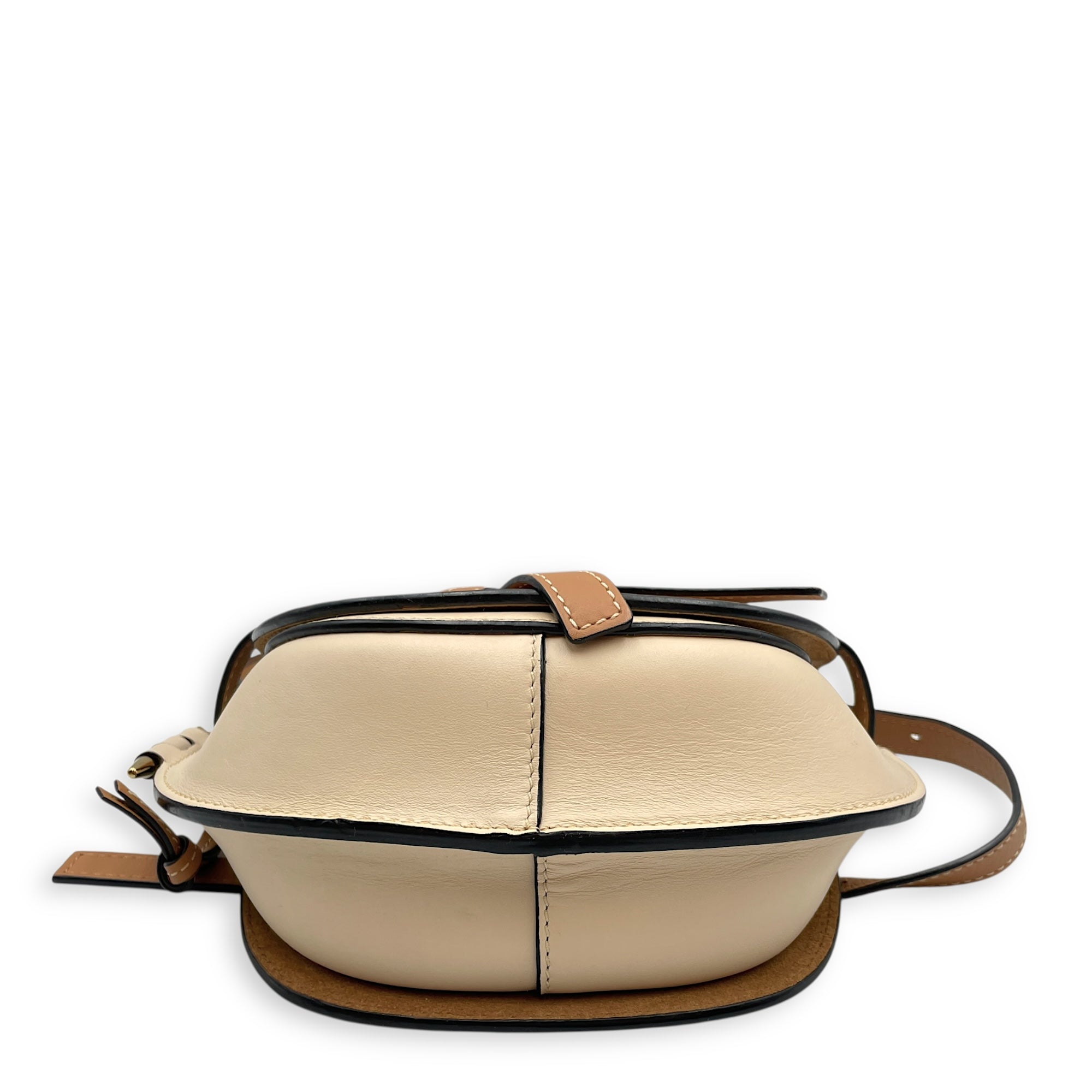 Gate Small Beige Crossbody Bag in Calfskin, Gold hardware