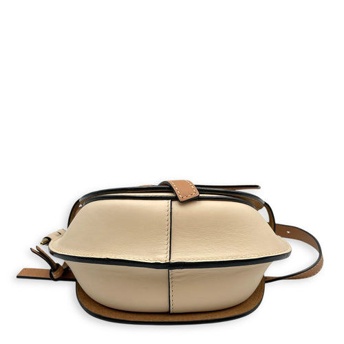 Gate Small Beige Crossbody Bag in Calfskin, Gold hardware