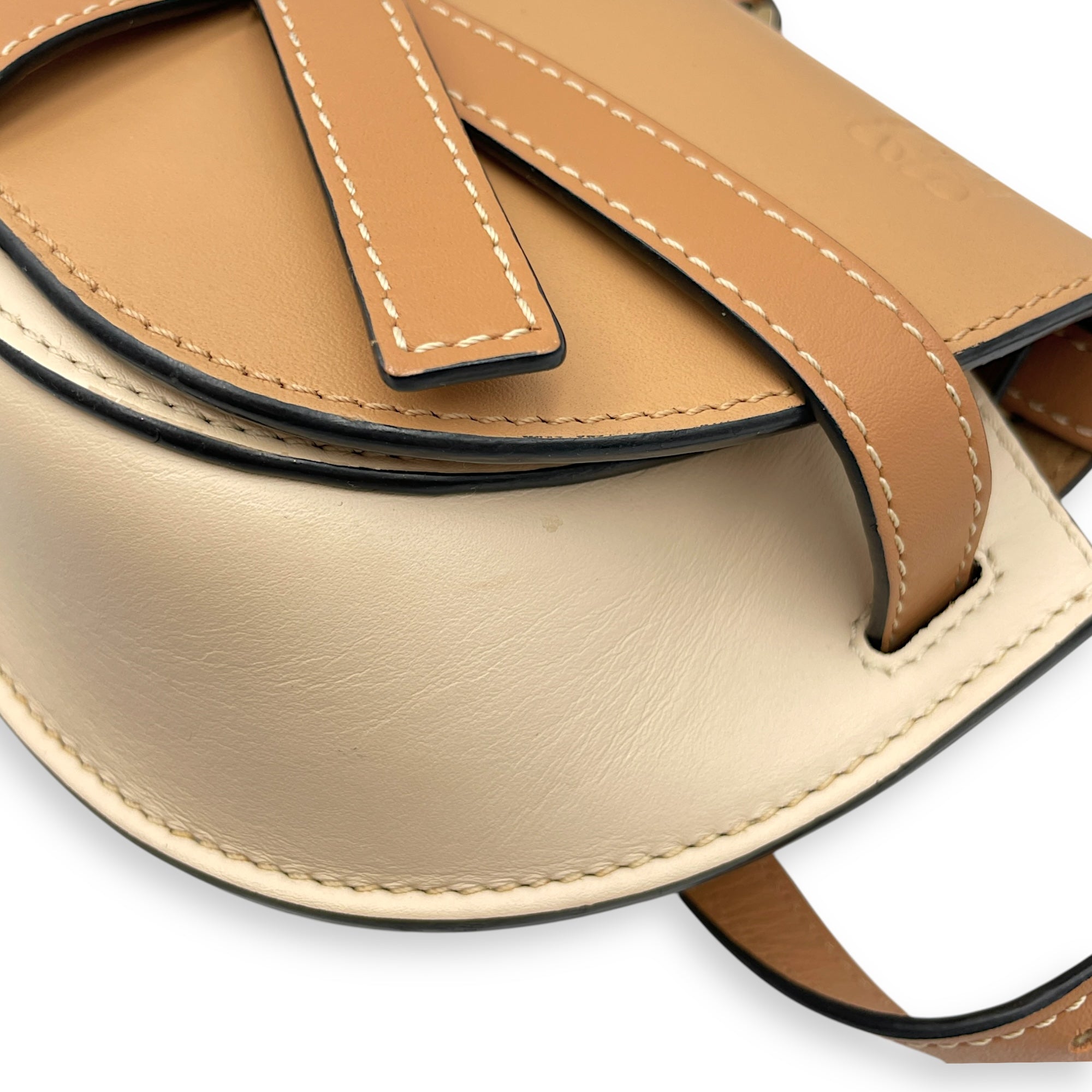 Gate Small Beige Crossbody Bag in Calfskin, Gold hardware