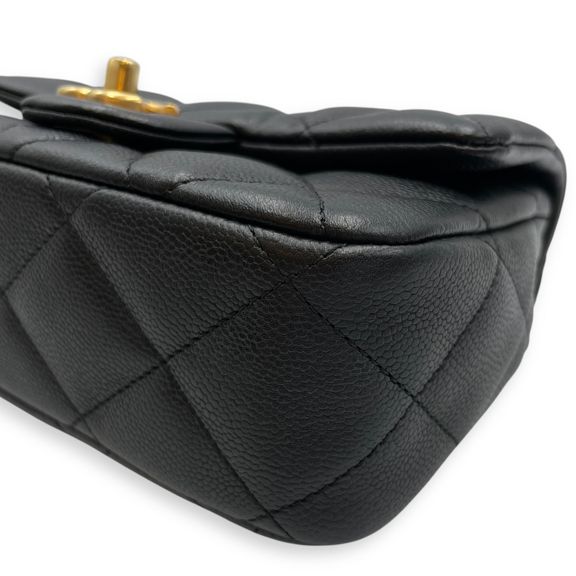 Sweetheart Square Mini Black Flap Bag in Caviar Leather, Gold hardware
