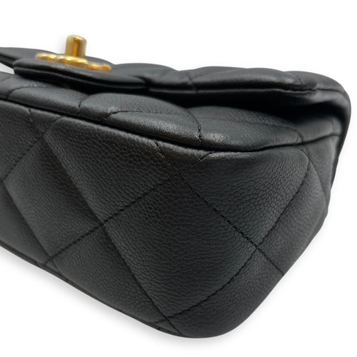 Sweetheart Square Mini Black Flap Bag in Caviar Leather, Gold hardware