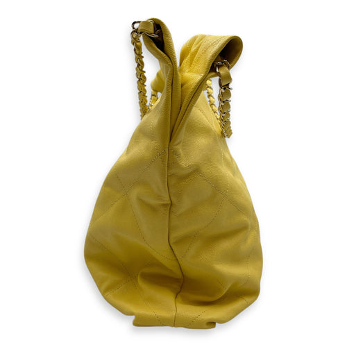 C22 Medium Yellow Shoulder Bag in Caviar Leather, Gold hardware