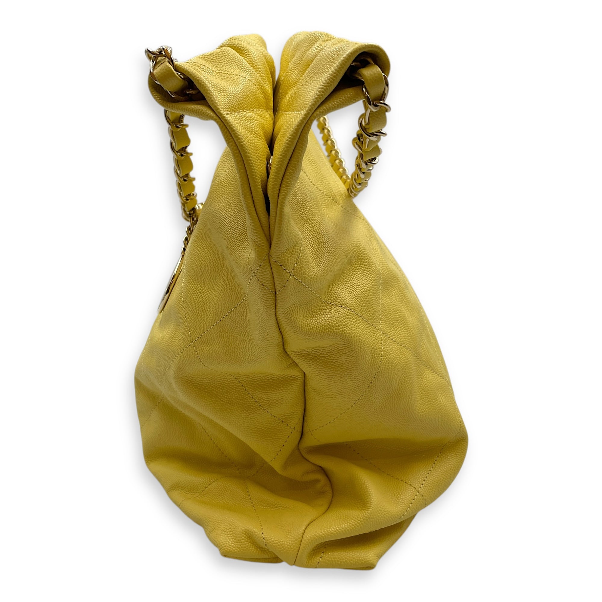 C22 Medium Yellow Shoulder Bag in Caviar Leather, Gold hardware