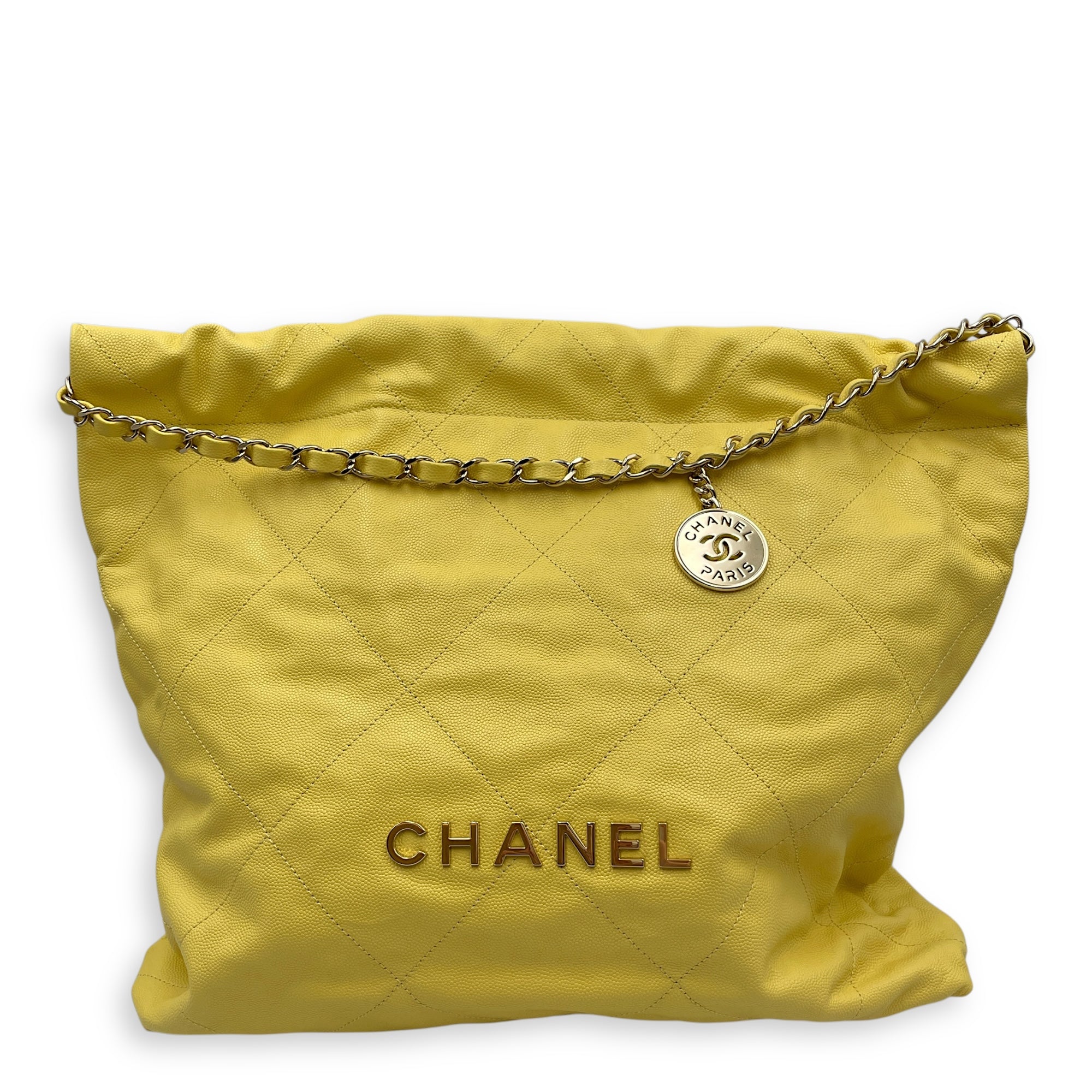 C22 Medium Yellow Shoulder Bag in Caviar Leather, Gold hardware