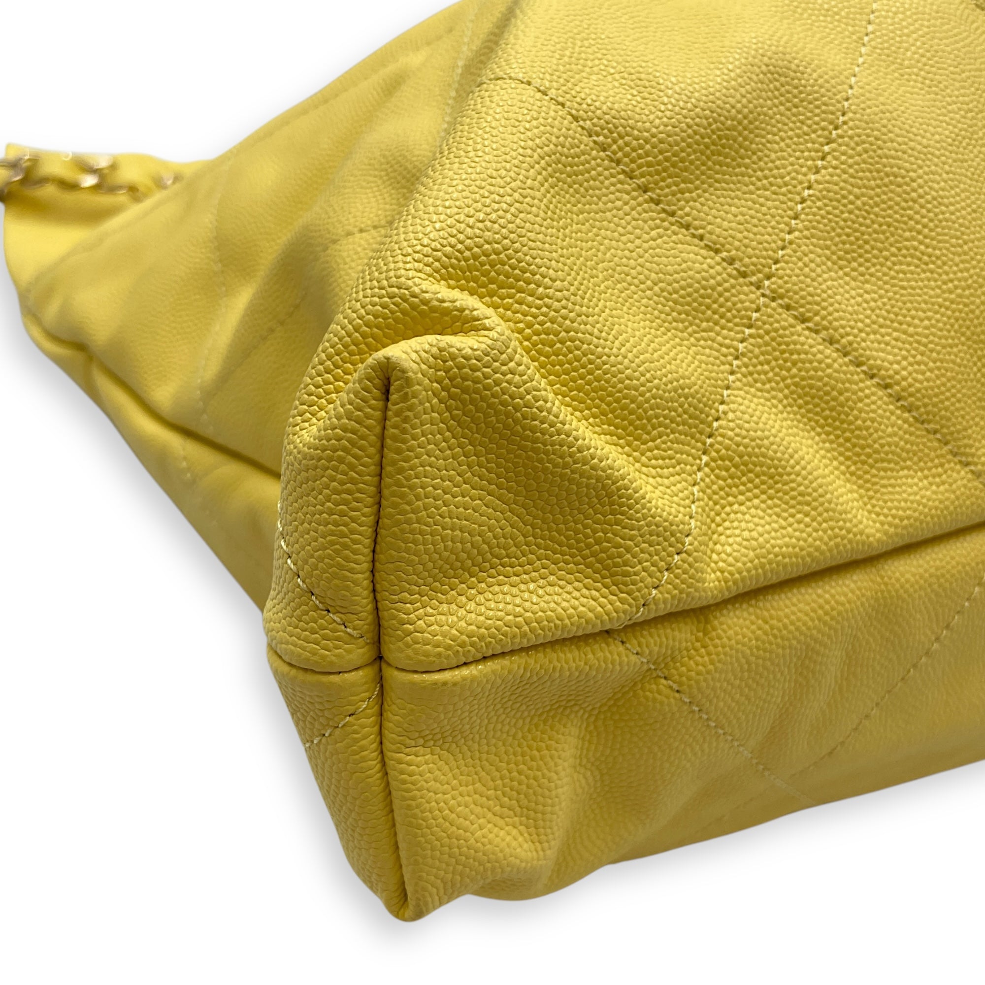 C22 Medium Yellow Shoulder Bag in Caviar Leather, Gold hardware