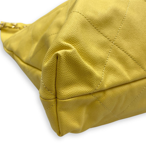 C22 Medium Yellow Shoulder Bag in Caviar Leather, Gold hardware