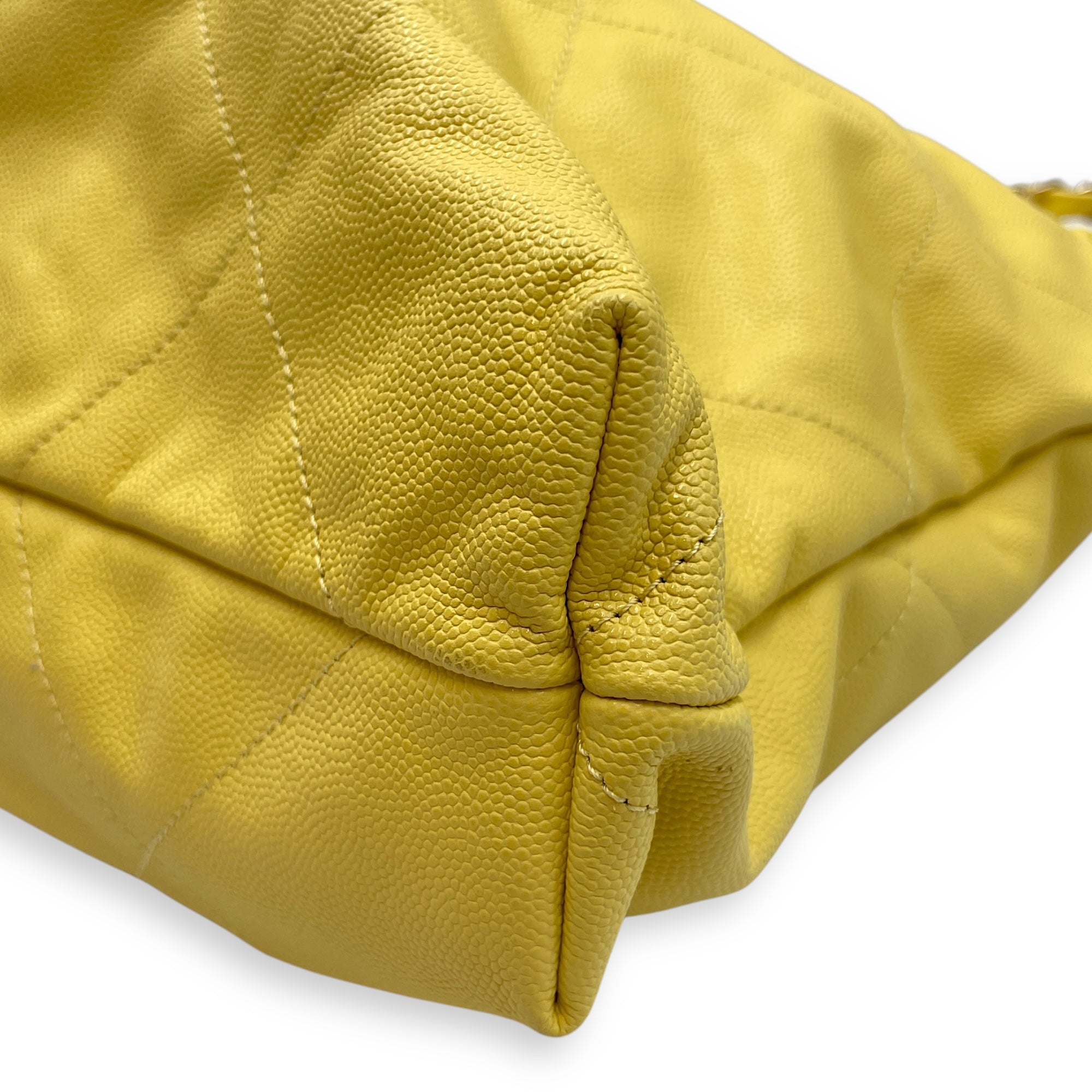 C22 Medium Yellow Shoulder Bag in Caviar Leather, Gold hardware