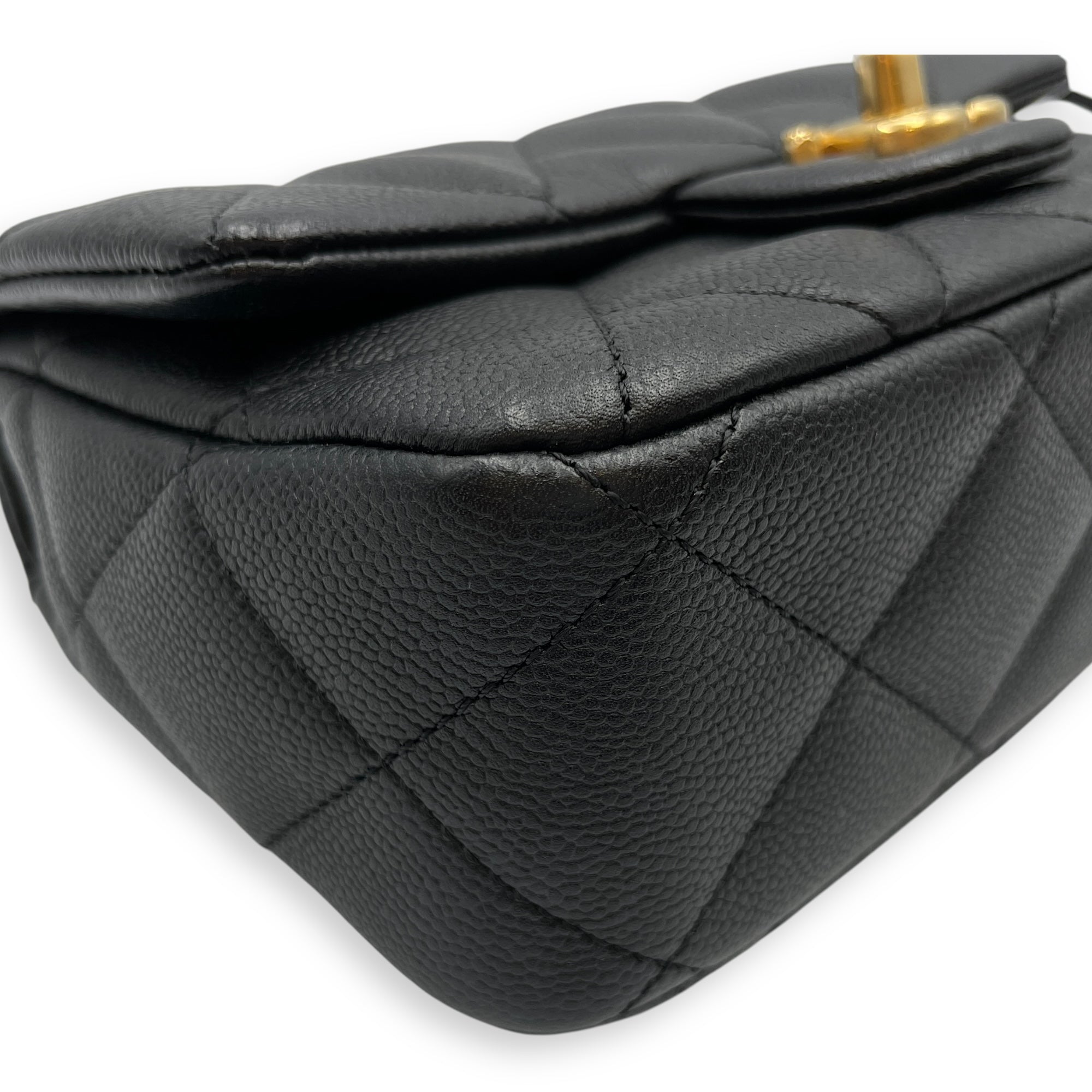Sweetheart Square Mini Black Flap Bag in Caviar Leather, Gold hardware