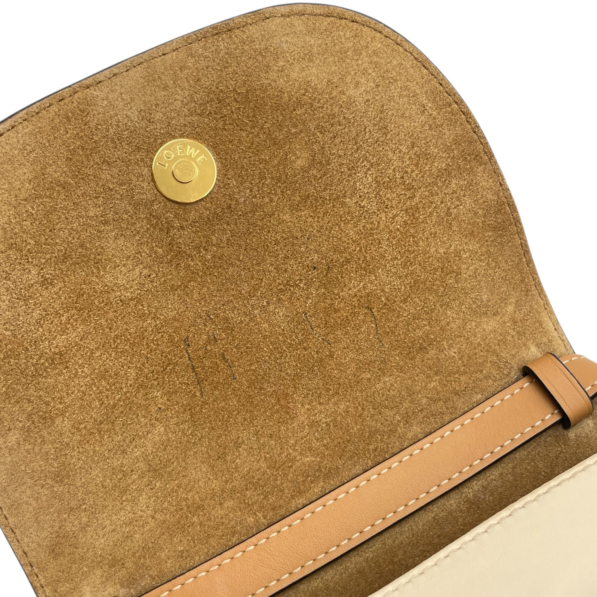Gate Small Beige Crossbody Bag in Calfskin, Gold hardware
