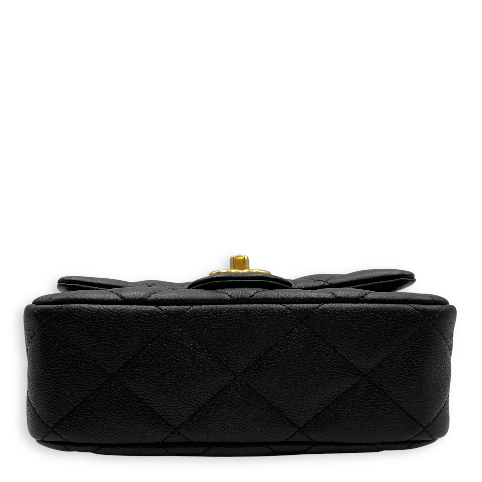 Sweetheart Square Mini Black Flap Bag in Caviar Leather, Gold hardware