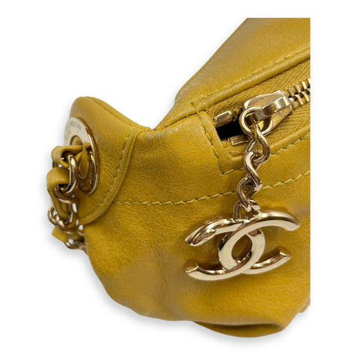 Quilted Yellow Waist Pouch in Calfskin, Gold hardware