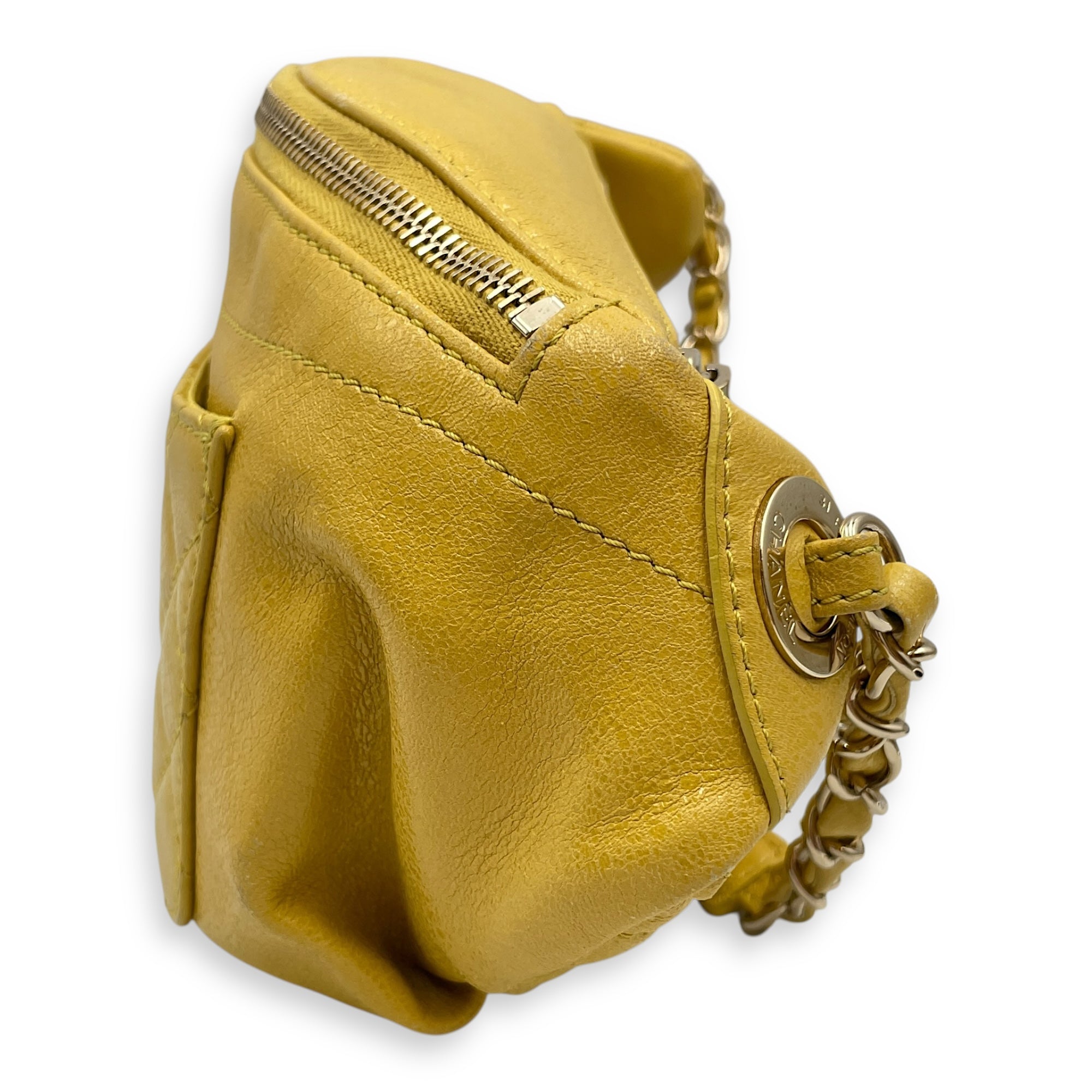 Quilted Yellow Waist Pouch in Calfskin, Gold hardware