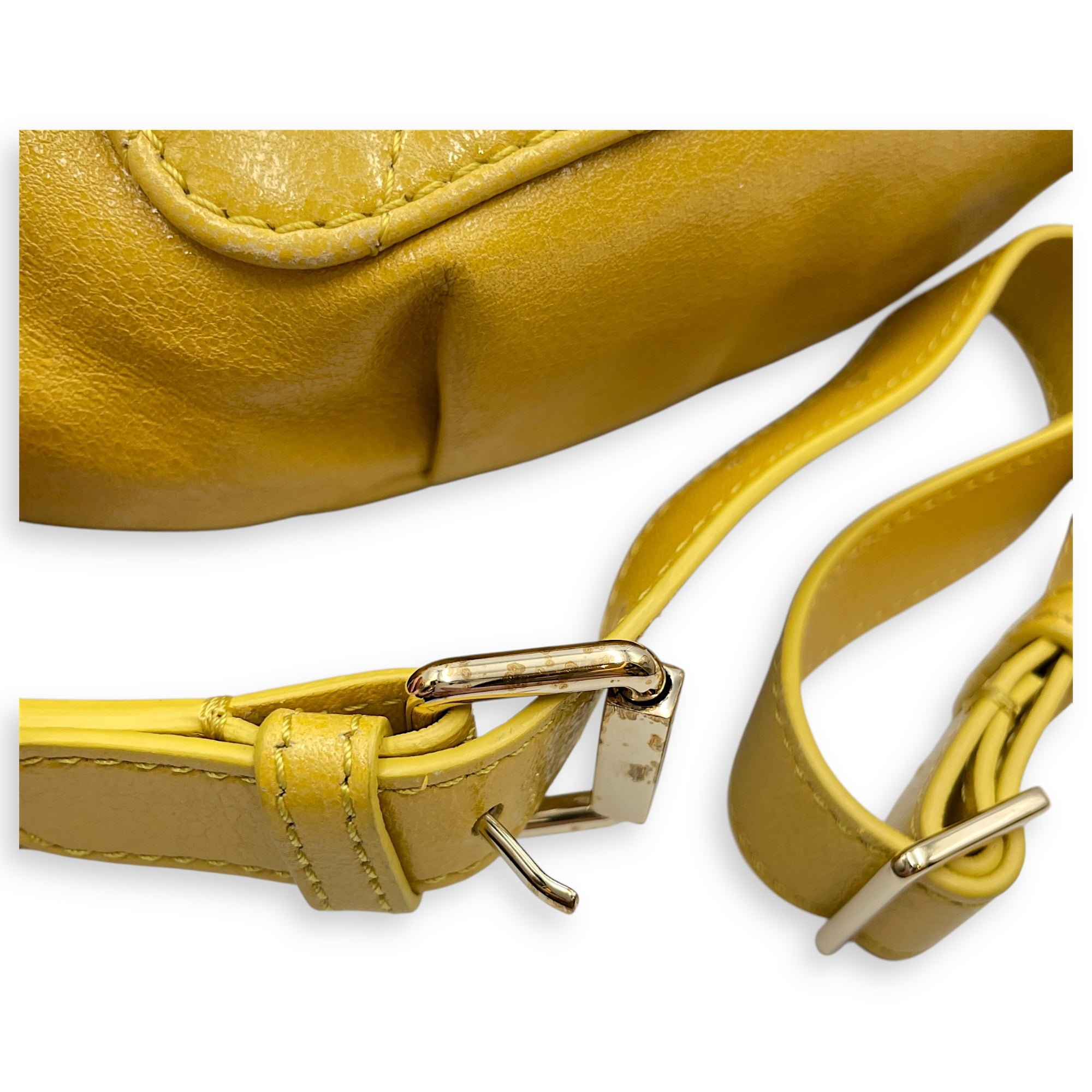 Quilted Yellow Waist Pouch in Calfskin, Gold hardware