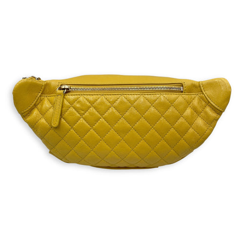 Quilted Yellow Waist Pouch in Calfskin, Gold hardware