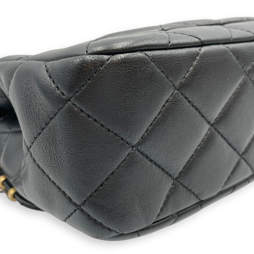 Quilted CoCo with Charms Black Flap Bag in Lambskin, Gold / ruthenium hardware
