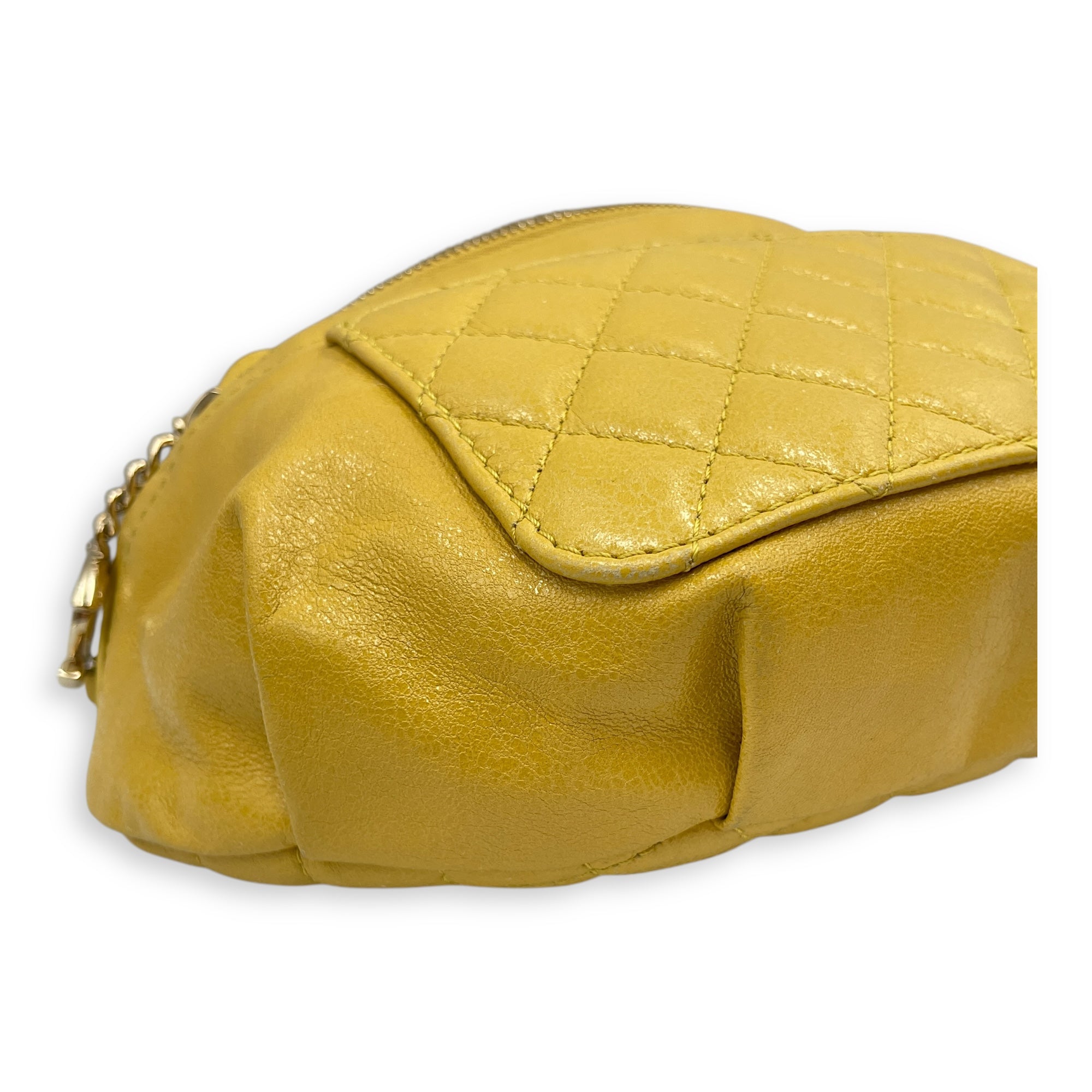 Quilted Yellow Waist Pouch in Calfskin, Gold hardware