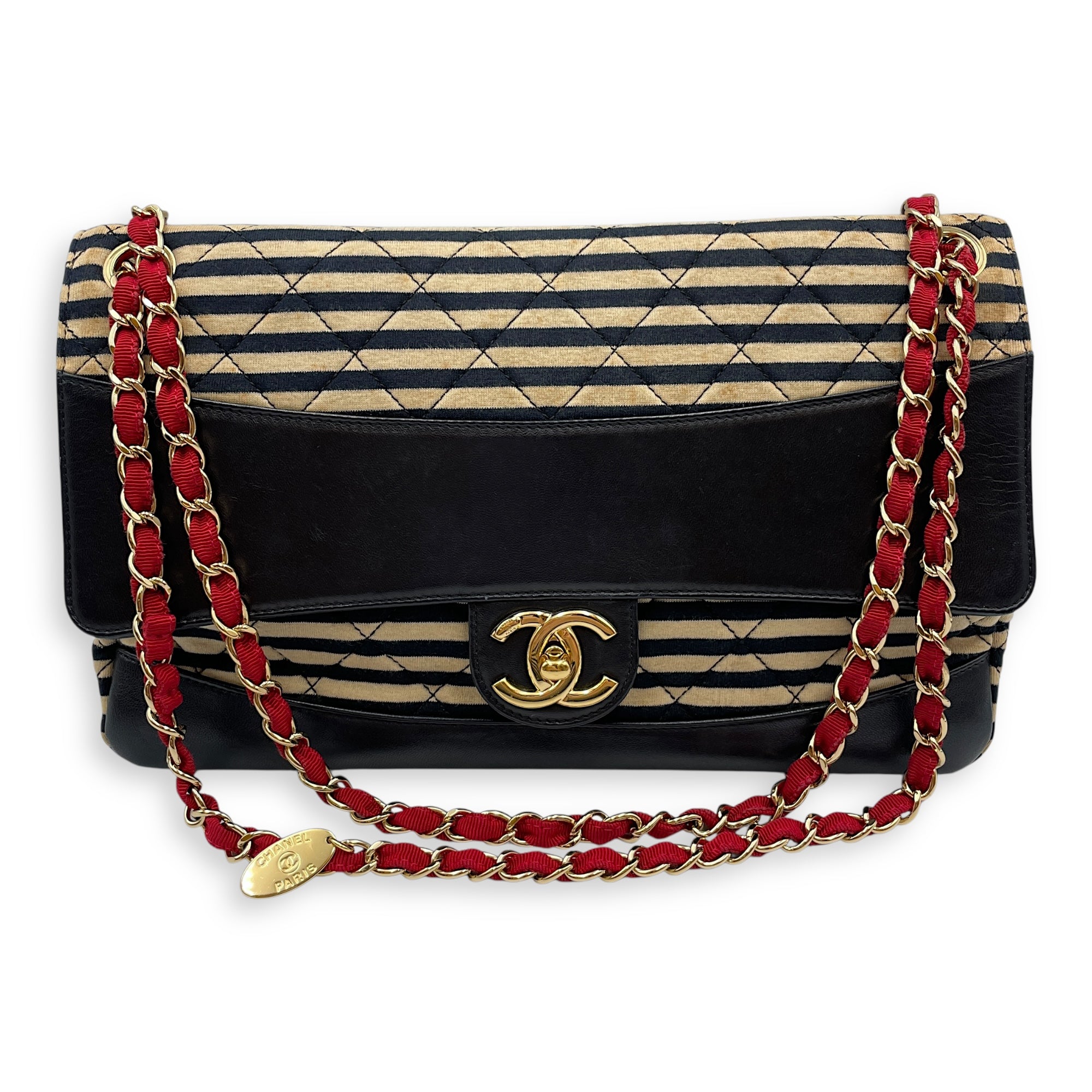 Coco Sailor Stripped Multi-colour Shoulder Bag in Jersey/Calfskin, Gold hardware