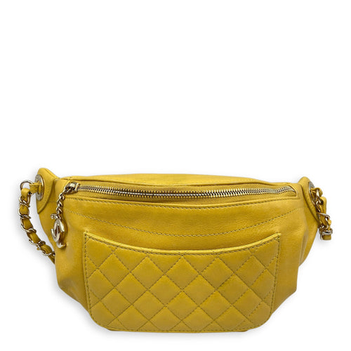 Quilted  Yellow Waist Pouch in Calfskin Gold hardware