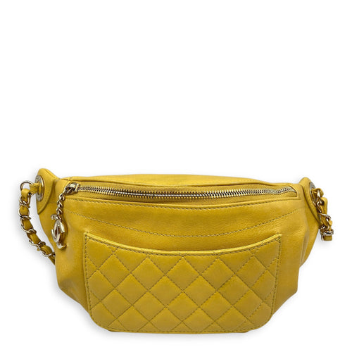 Quilted  Yellow Waist Pouch in Calfskin Gold hardware CL2508-14647 1
