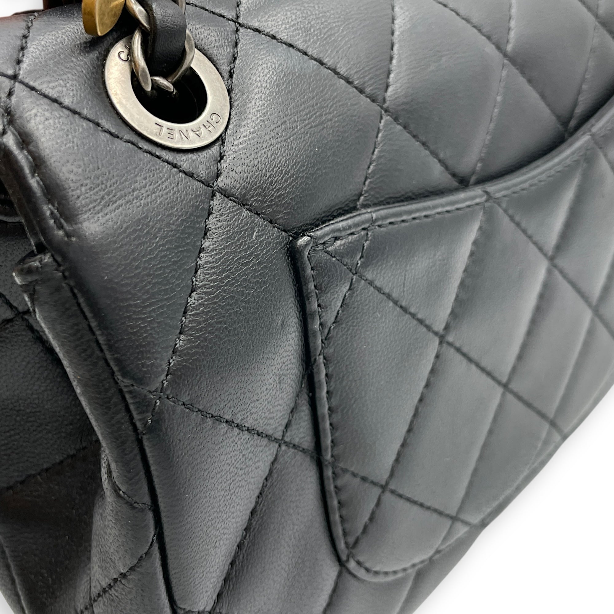 Quilted CoCo with Charms Black Flap Bag in Lambskin, Gold / ruthenium hardware