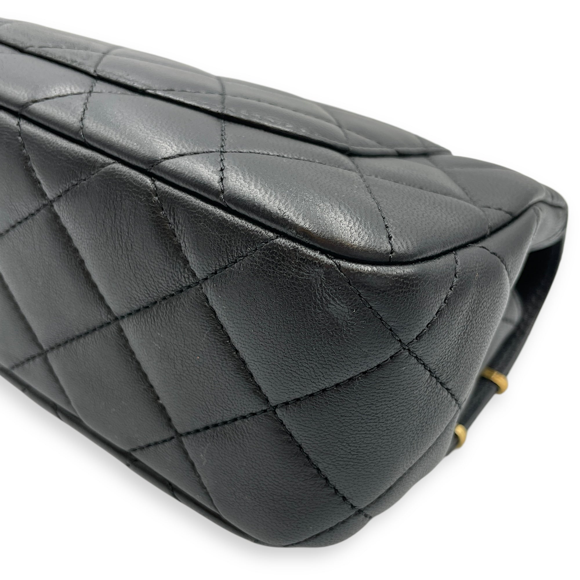 Quilted CoCo with Charms Black Flap Bag in Lambskin, Gold / ruthenium hardware