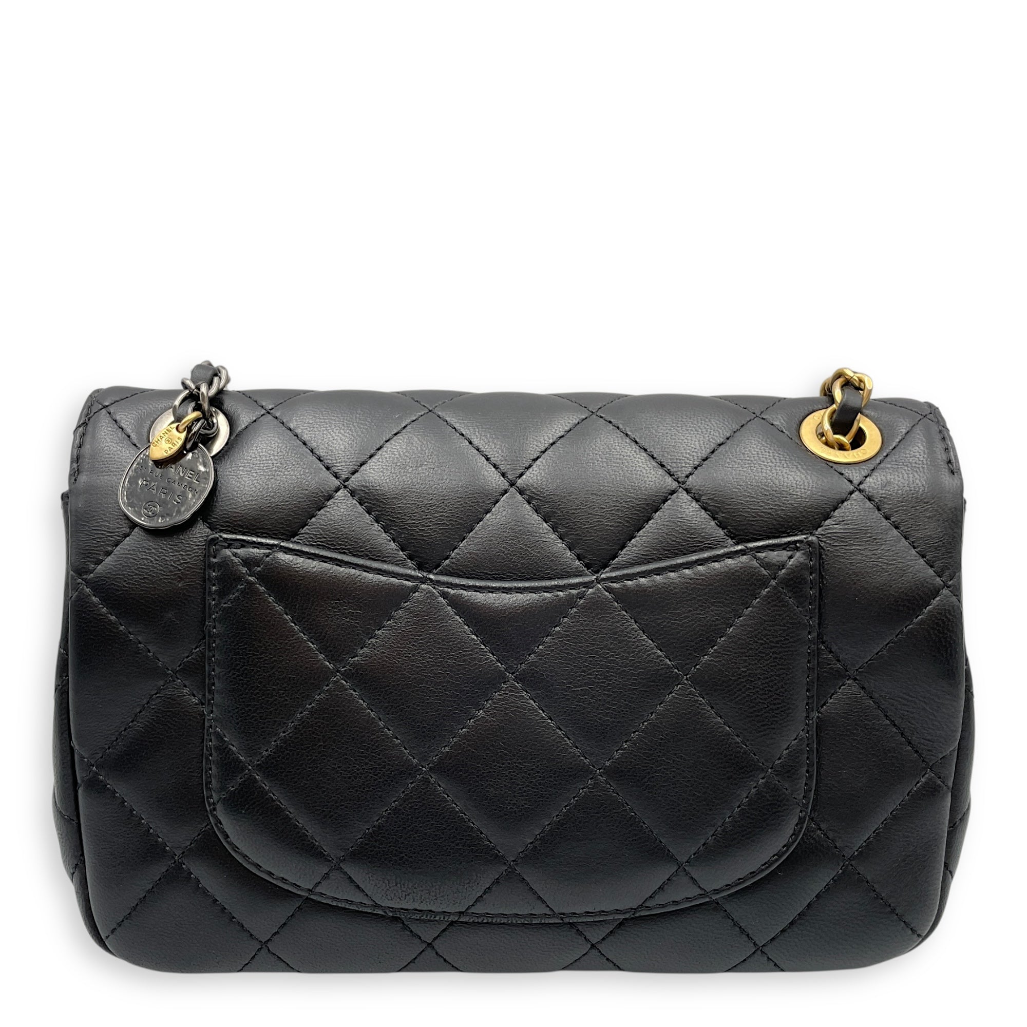 Quilted CoCo with Charms Black Flap Bag in Lambskin, Gold / ruthenium hardware