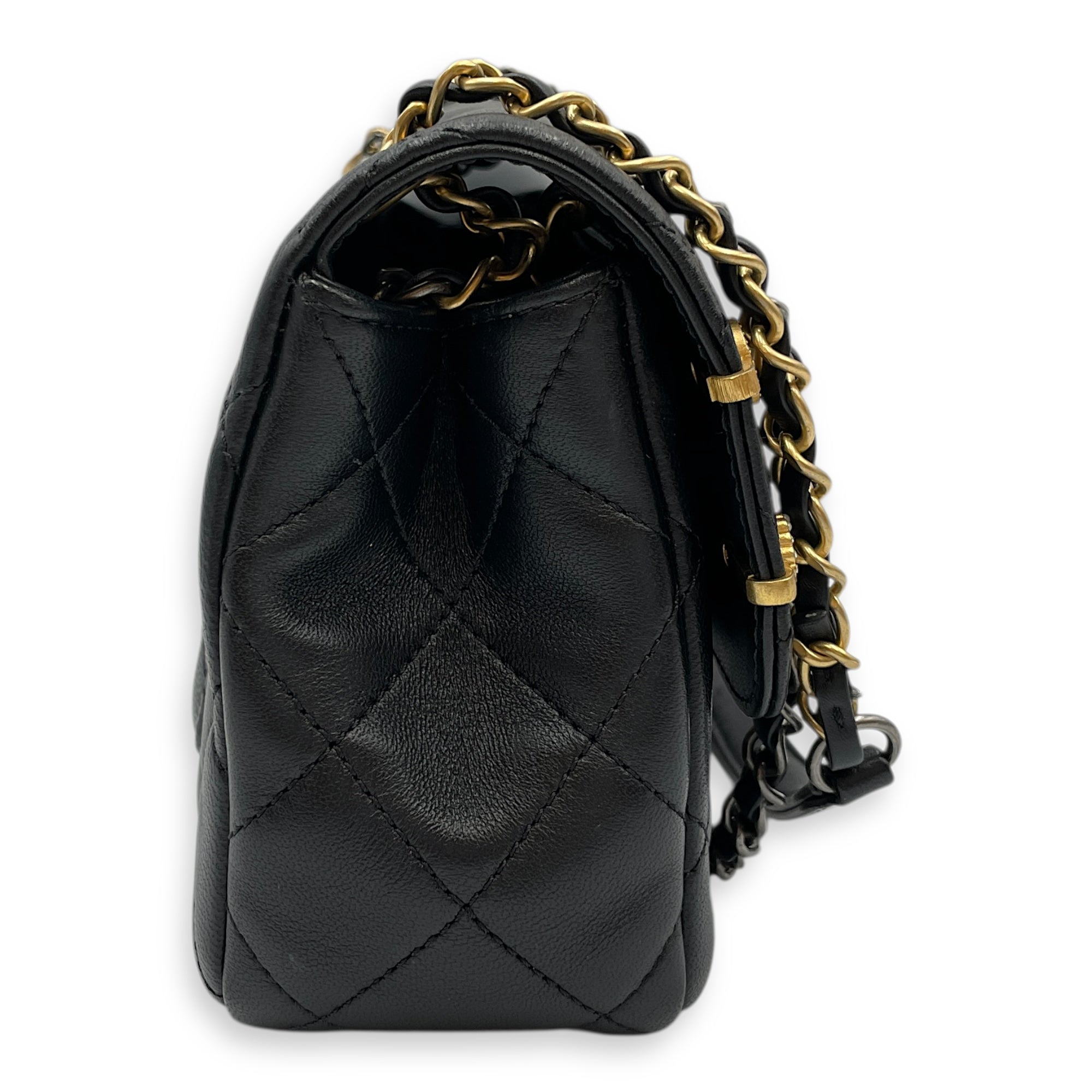 Quilted CoCo with Charms Black Flap Bag in Lambskin, Gold / ruthenium hardware