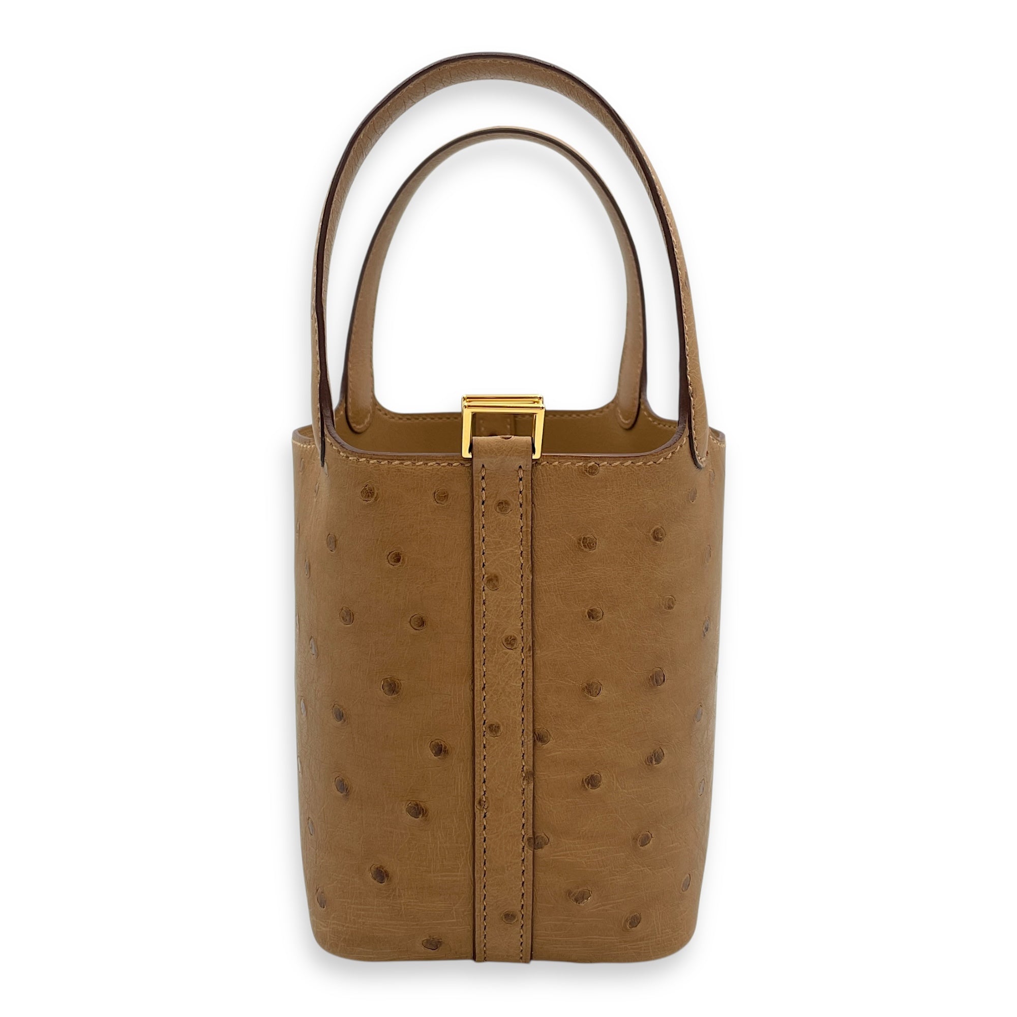 Picotin Micro Biscuit in Ostrich, Gold hardware