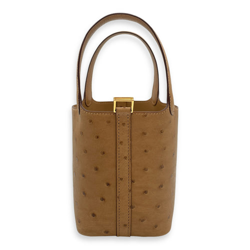 Picotin Micro Biscuit in Ostrich, Gold hardware