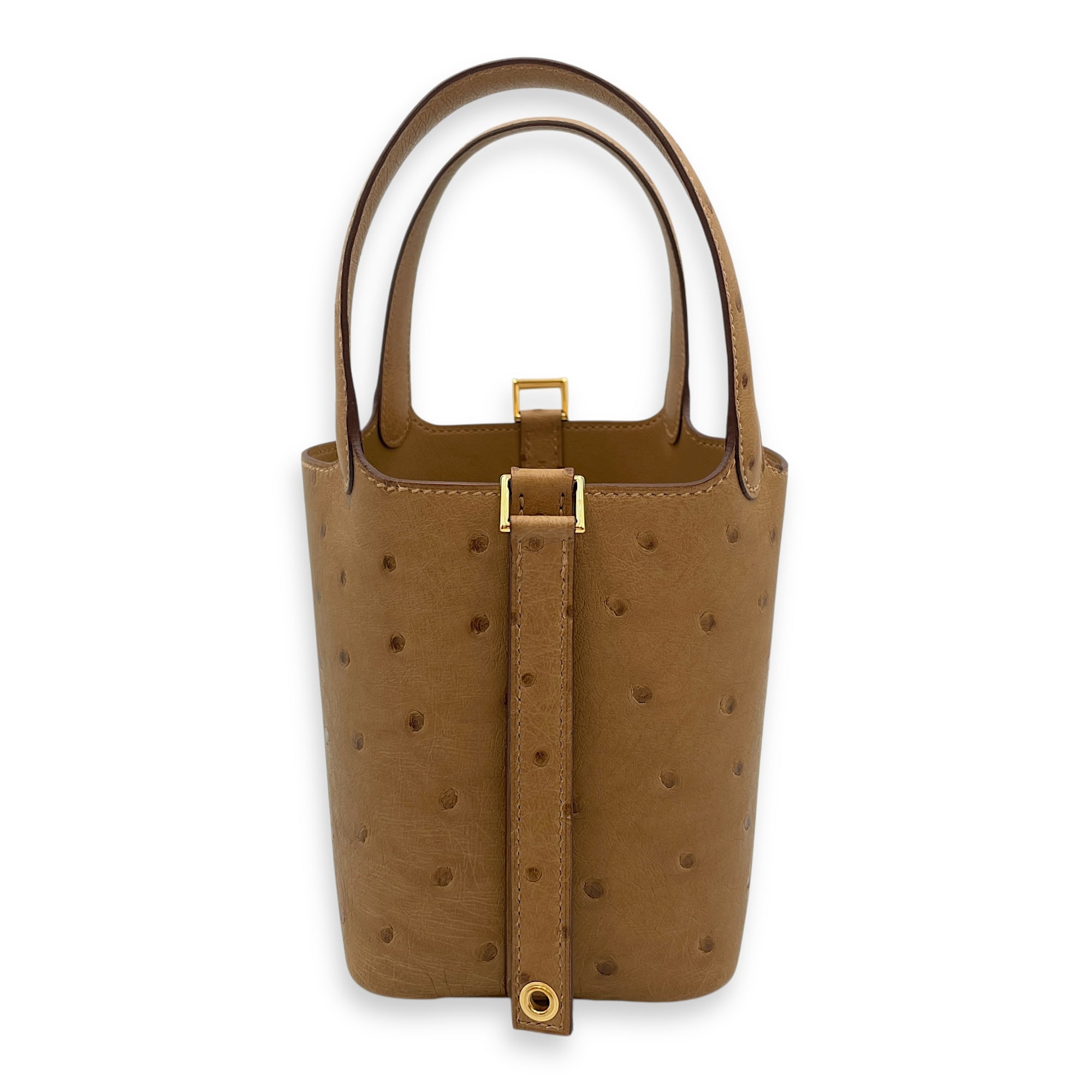 Picotin Micro Biscuit in Ostrich, Gold hardware