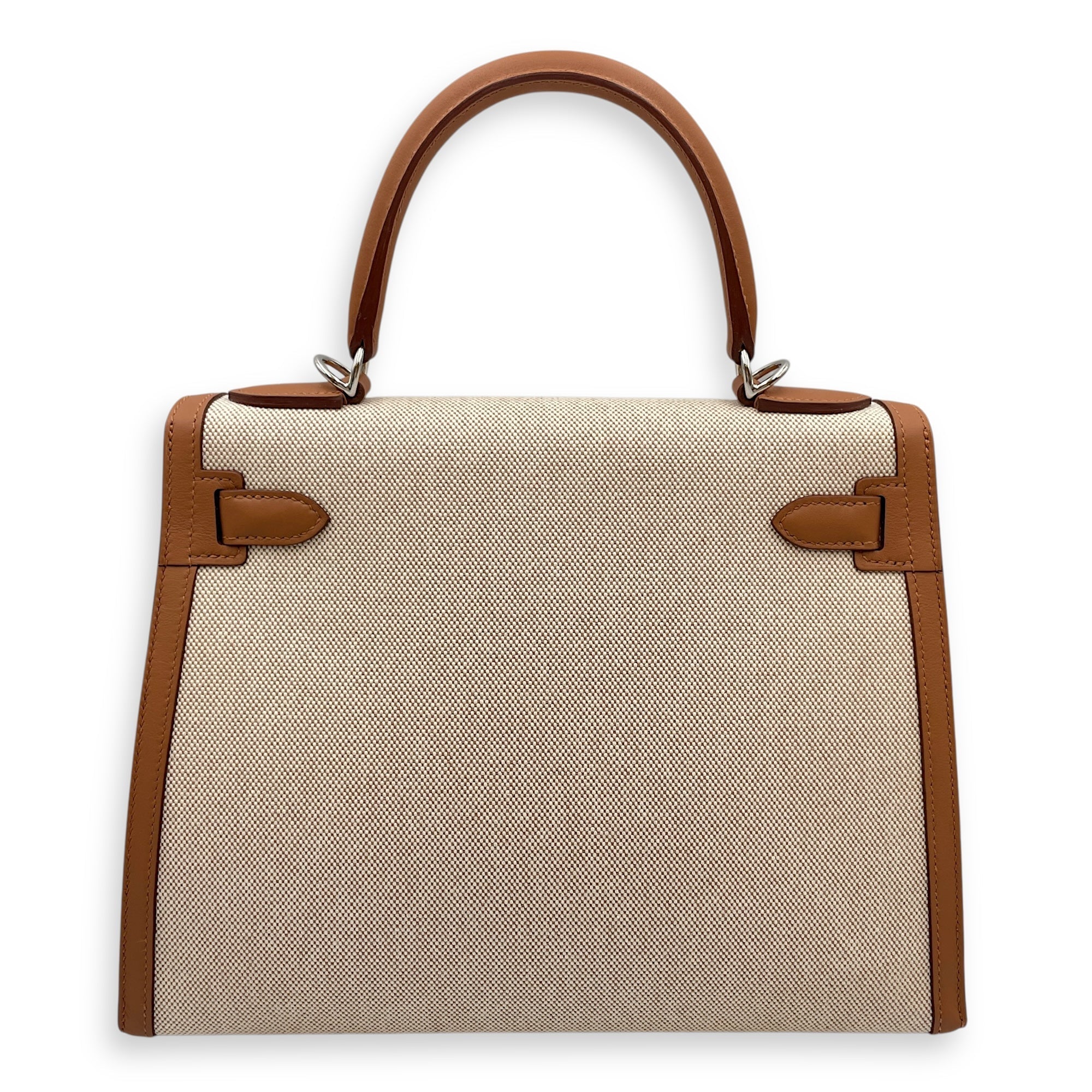 Sellier Kelly 28 Gold/Beige-Ecru in Swift/Toile Palladium hardware CL2508-14755 2