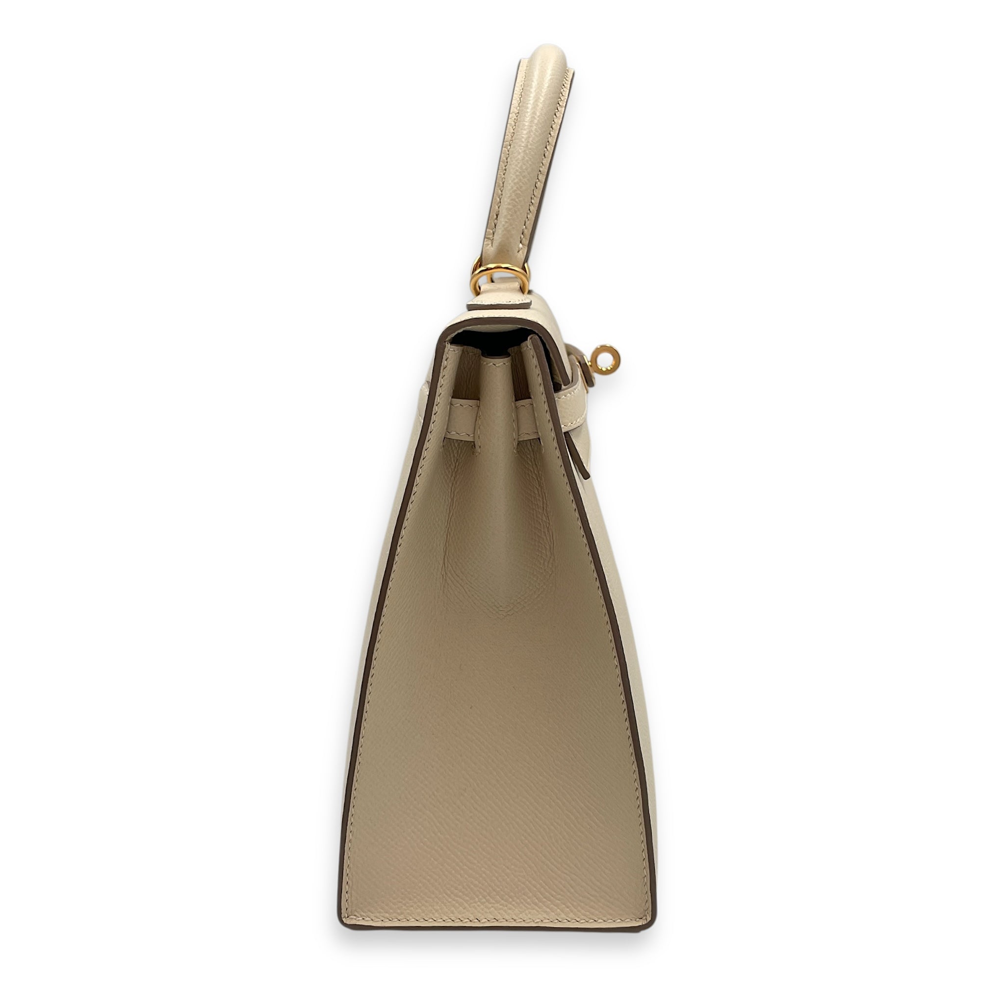 HSS Sellier Kelly 25 Nata/Gris Perle in Epsom, Gold hardware