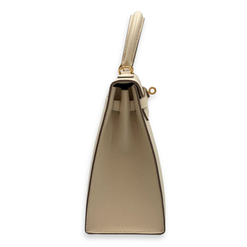 HSS Sellier Kelly 25 Nata/Gris Perle in Epsom, Gold hardware