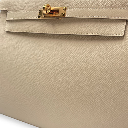 HSS Sellier Kelly 25 Nata/Gris Perle in Epsom, Gold hardware